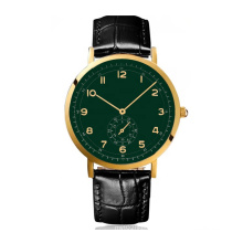 Trend design green dial design watch men genuine leather quartz quick strap watch